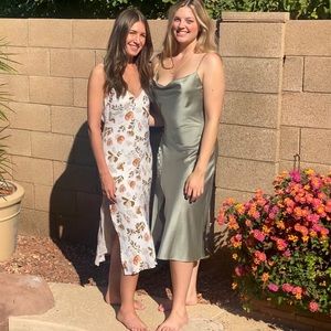 Olive Satin Midi Dress